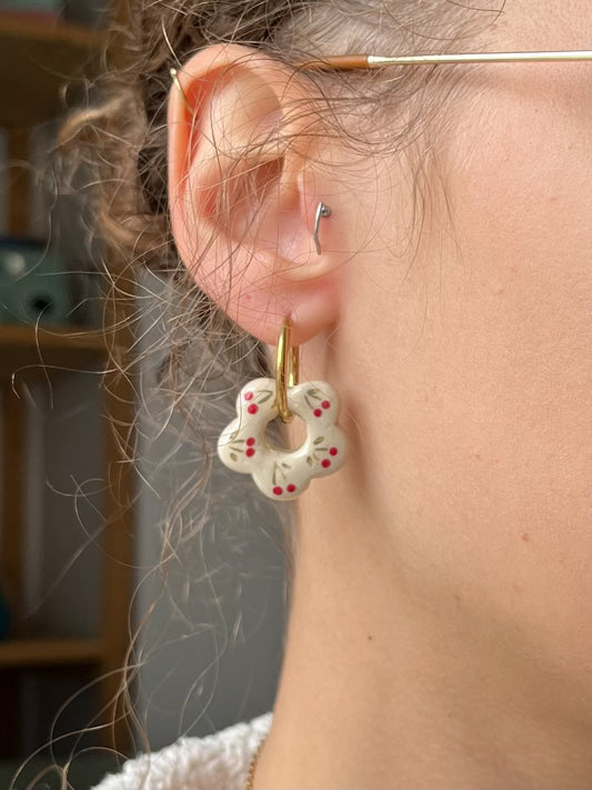 Boucles d’oreilles en céramique - fleur à motif