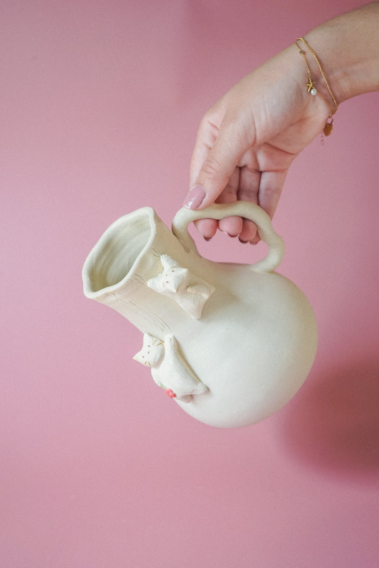 Vase artisanal en grès - chat modelé n°3