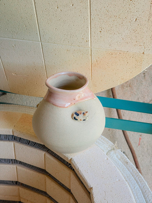 Vase artisanal en grès - chat modelé n°6