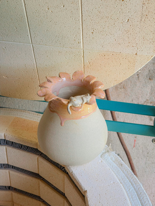 Vase artisanal en grès - chat modelé n°7