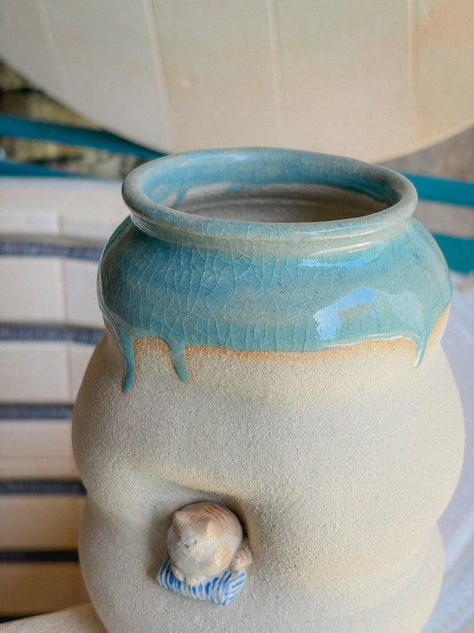 Vase artisanal en grès - chat modelé n°4
